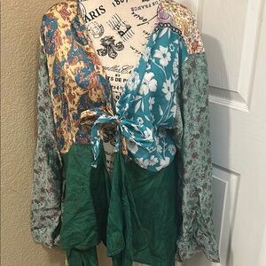 Floral Patchwork tie front kimono